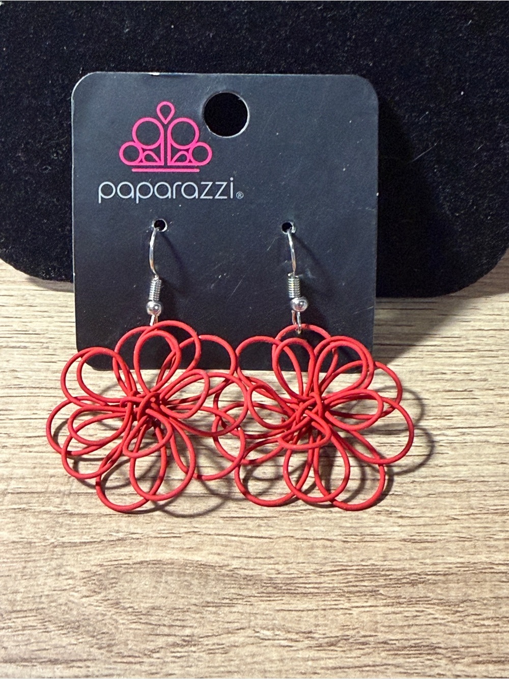 paparazzi Bright Red Wire Flower Drop Earrings